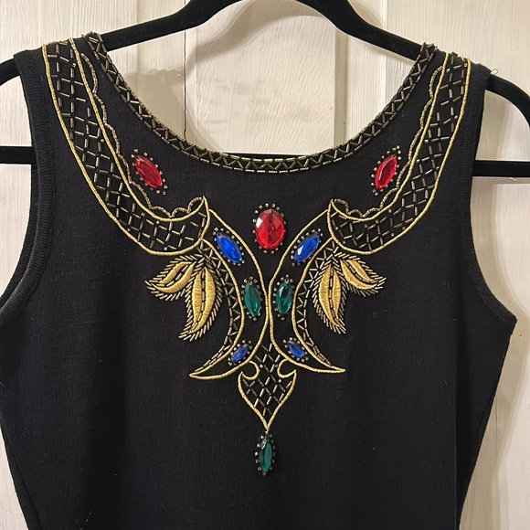 Vintage Jeweled Sleeveless Sweater Dress with V-Back, Size S - Picture 3 of 8